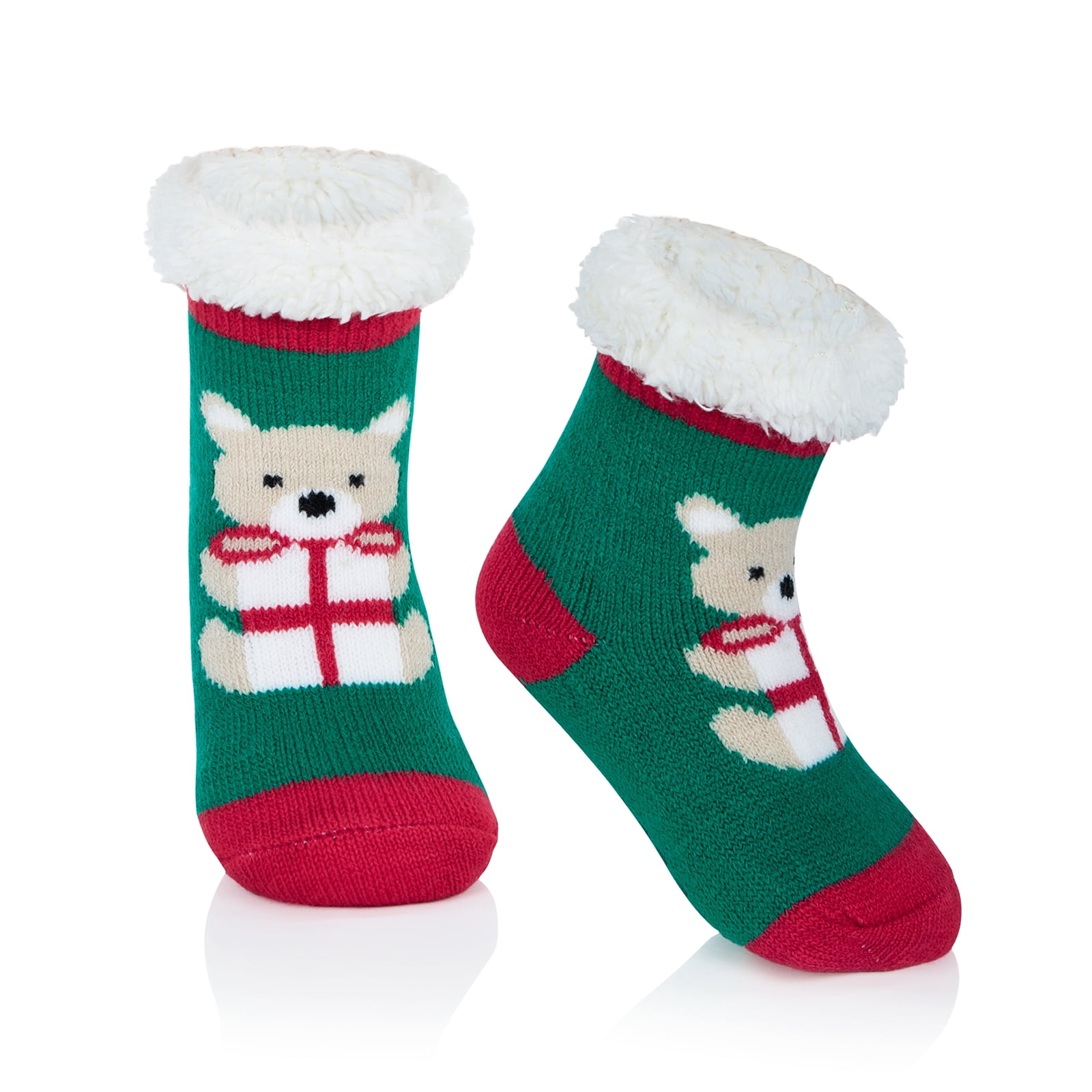 American Trends Toddler Kids Fuzzy Christmas Socks Baby Winter Slipper Socks Non Skid Socks for 