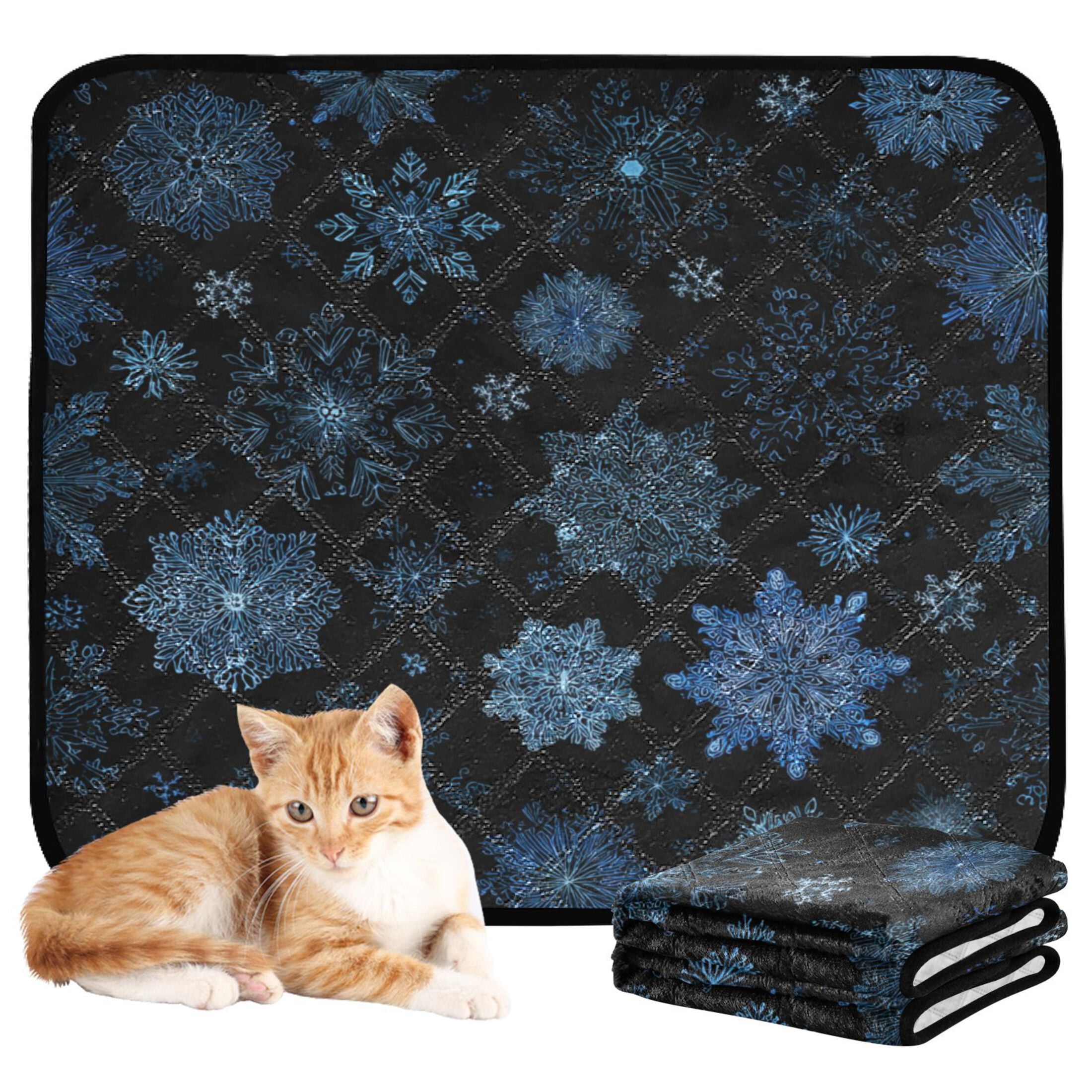 Qxltty Blue Snowflake Cat litter Pads Pet Set of 2 Diaper Mats Center Anti-leakage Layer Absorbent Soft and Comfortable