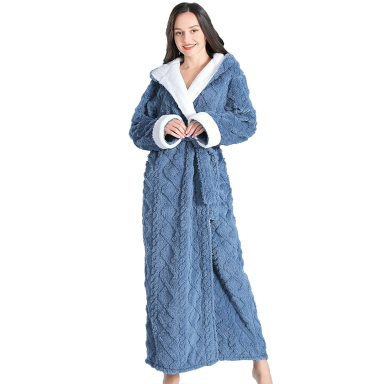 Ladies Dressing Gowns Fluffy,Hooded Long Nightgowns for Women UK Fleece  Robes Belted Full Length Bathrobes with Pockets Super Soft Plush Velvet  Flannel Pyjamas Winter Teddy Loungewear 