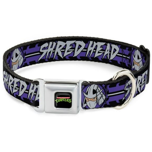 Nickelodeon Pet Collar, Dog Collar Metal Seatbelt Buckle, Shredder Head Shred Head Stripe Black Purple Gray, 9.5 to 13 Inches 1.0 Inch Wide