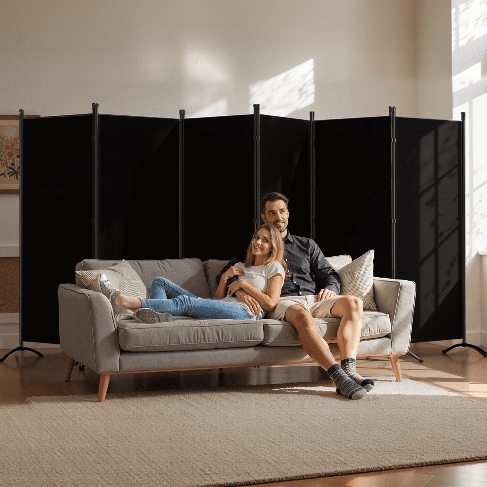 Gaildon 84”W×67”H 6-Pane Portable Folding Privacy Room divider, Black