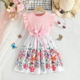 thumbnail image 3 of GYRATEDREAM Kids Girl Summer Print Dresses Teen Flutter Sleeve A Line Layered Ruffles Belted Wedding School Dress for 5-14 Years, 3 of 8