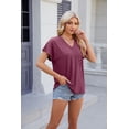 thumbnail image 2 of New Women's V-Neck Solid Color Loose Short-Sleeved T-Shirt Top, 2 of 3