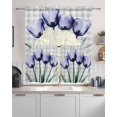 thumbnail image 2 of Light Purple Tulip Kitchen Curtains Sets 24 Inch Length with Valance, Farmhouse Flowers Grey Checkered Swag Valances and Tiers Curtain Set Drapes Swag Curtains for Living Room, Bathroom, Bedroom, 2 of 6