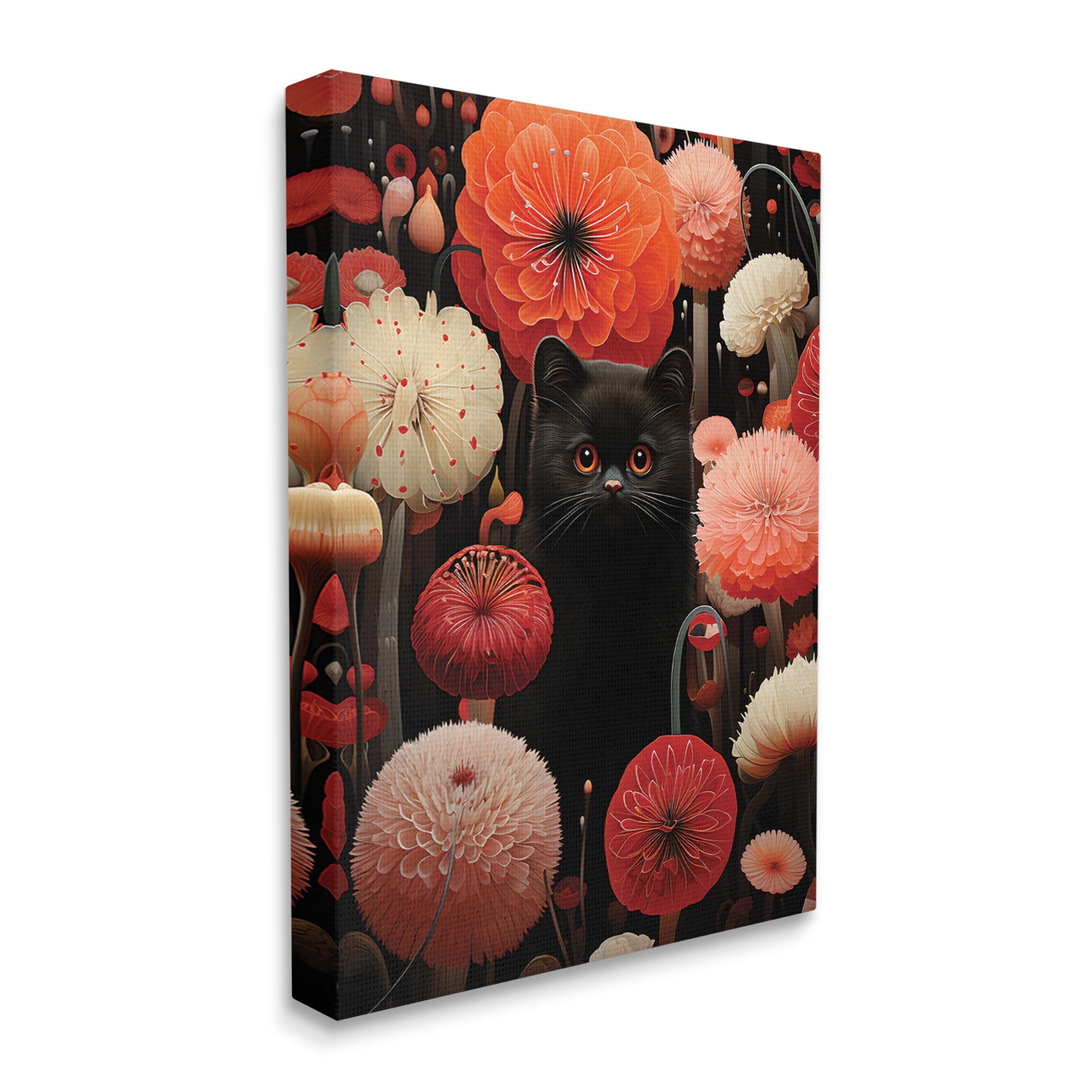 Stupell Industries Black Cat Among Dahlias Animals & Insects Painting Gallery Wrapped Canvas Art Print Wall Art, 30 x 40
