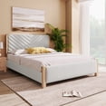 thumbnail image 3 of Modern Mid-Century Queen Upholstered Platform Bed Frame with Tufted Headboard and Solid Wood Legs, Gray, 3 of 8