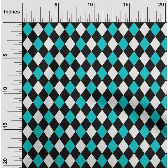 oneOone Cotton Silk Turquoise Blue Fabric Argyle Check Dress Material Fabric Print Fabric By The Yard 42 Inch Wide