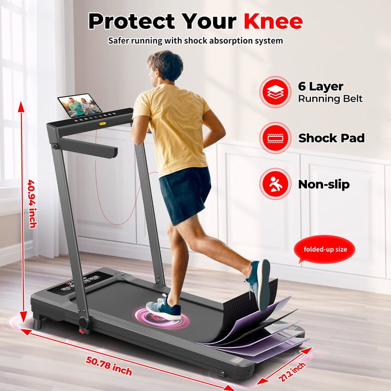 Treadmill with Auto Incline 3 in 1 Folding Handle handrail, Under Desk Portable Walking Pad for Home Office,Walking Jogging Running Pad 2.5HP Low Noise with Remote Control, Black