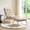Beige + Footstool, variant on QuzyAor Outdoor Lounge Chair with Ottoman, Comfy Sling Recliner with Puffy Cushion, Armless Patio Chair for Living Room Bedroom Reading, White