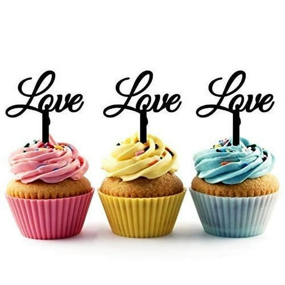 Whimsical Practicality's Love Text Silhouette Acrylic Cupcake Toppers 12 pcs