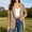 Khaki, variant on PiGOGI Women's 3/4 Sleeve Pleated Open Front Casual Blazer for office Fitness Yoga Sports Breathable Lightweight Navy S