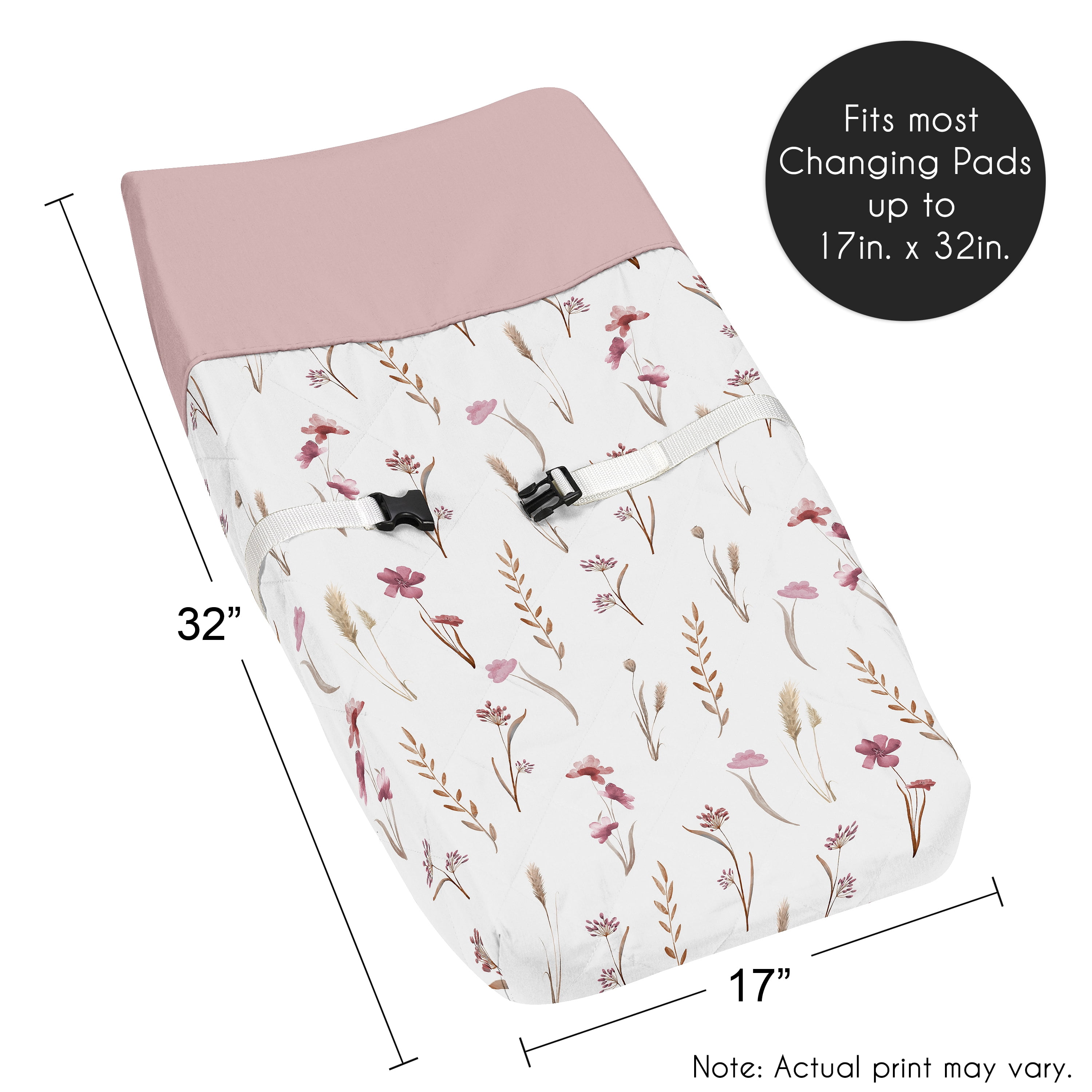 Sweet Jojo Designs Watercolor Floral Garden Pink Girl Changing Pad Cover