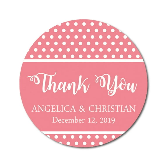 Darling Souvenir Round 45 Pcs Polka Dot Thank You Stickers Wedding Personalized Bride Groom Names And Date Envelope Seals-White & Red