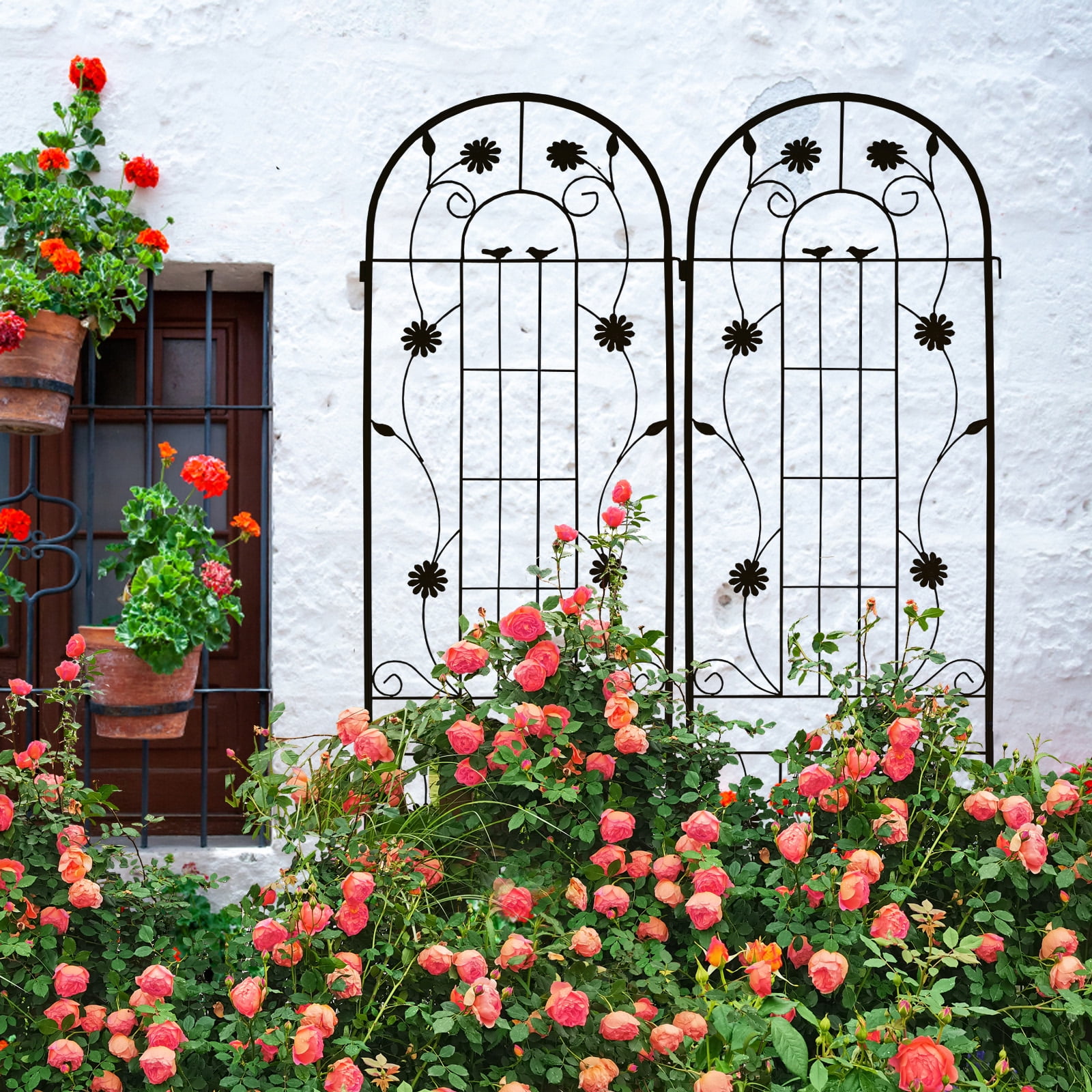 2 Pack Metal Garden Trellis 86.7" x 19.7" Rustproof Trellis for Climbing Plants Outdoor Flower Support Black