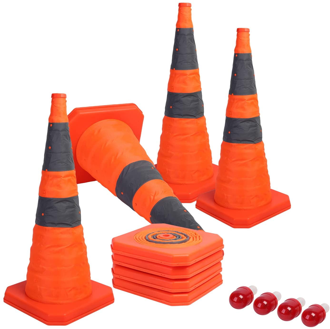 [4Pack] 28 inch Collapsible Traffic Cones with LED Light Multi Purpose