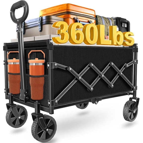 2025 Portable Heavy Duty Folding Beach Cart - 360 lbs Foldable Utility Cargo Truck for Shopping, Sports, Camping