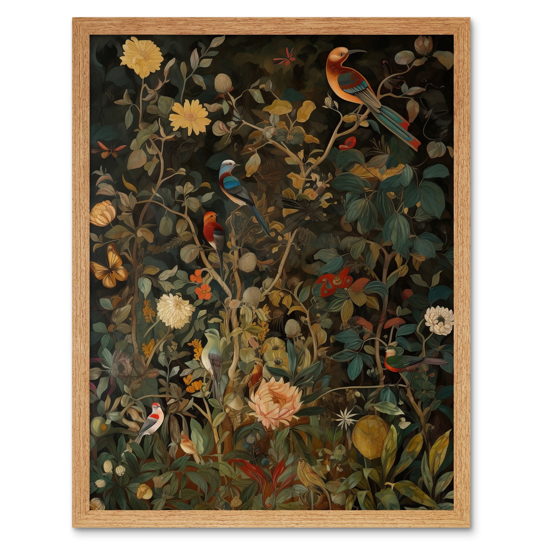 Audubon Style Birds in Spring Flower Field Modern Art Print Framed ...
