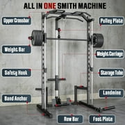 VIBESPARK Smith Machine Squat Rack, All-in-One Power Rack Cage with LAT-Pull Down System & Cable Machine, Power Cage with Barbell Bar, Weight Storage and More Attachment for Home Gym Workout
