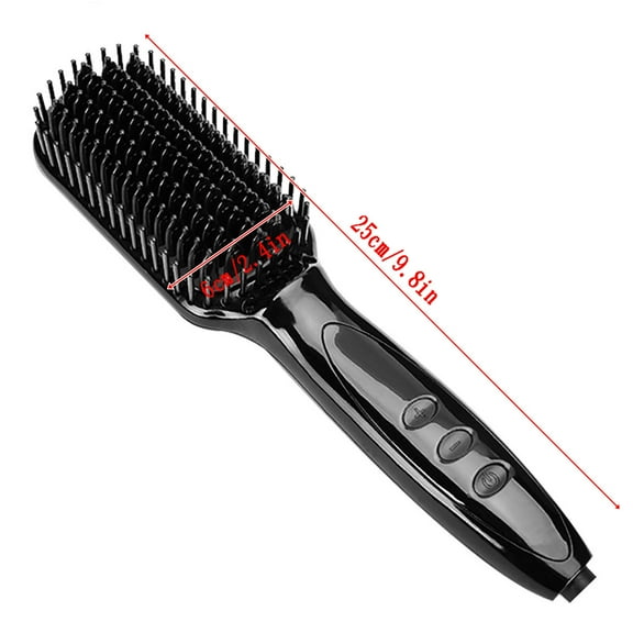 Fridja Hair Straightener Brush Professional Ionic Beard Straightening Comb Fast Heated & Anti-Scald 3-in-1 Styling Brush For Home Use (Black)