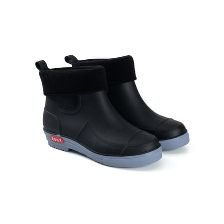 

Tenmix Womens Rain Boots Lightweight Waterproof Boot Slip Resistant Garden Shoes Outdoor Work Shoe Working Casual Comfort Rainboot Black Gray with Plush Liner 5