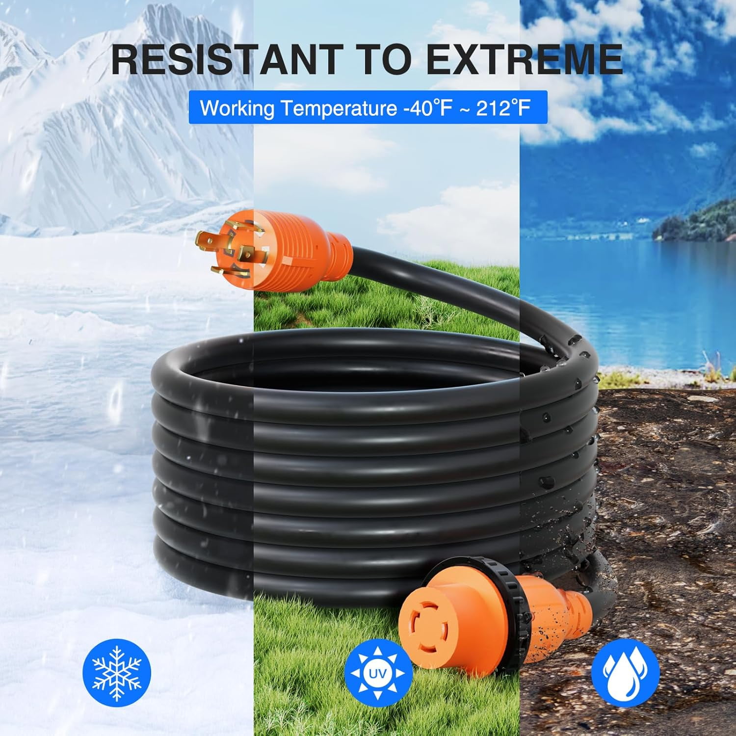 Nilight 30A 15FT Generator Extension Cord Power Inlet Box with Locking Connector 125/250V 7500W 10 Gauge STW ETL Listed 4 Prong L14-30P L14-30R Cable for Generator RV Outdoor Use