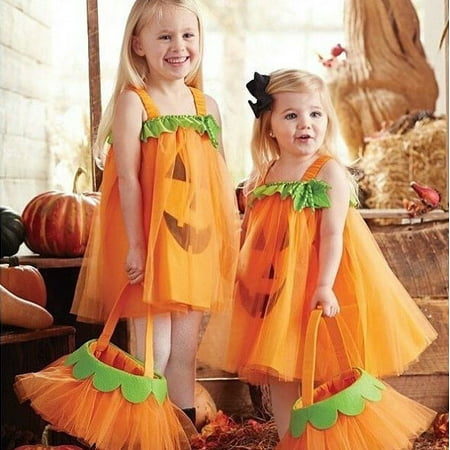 Lovely Pumpkin Baby Kids Girl Sleeveless Princess Dress Party Pageant Gown