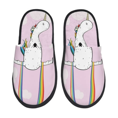 

Fuzoiu Aerial Yoga for Unicorn Print Unisex Furry Slippers Plush Indoor Shoes Trendy House Slippers Anti-Skid EVA Sole House Shoes for Home Office and Travel -Large