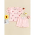 thumbnail image 2 of Bagilaanoe 2pcs Toddler Baby Girl Shorts Set Short Sleeve Floral Print T Shirt Tops + Shorts 12M 18M 24M 3T 4T 5T Kids Casual Summer Clothes, 2 of 8
