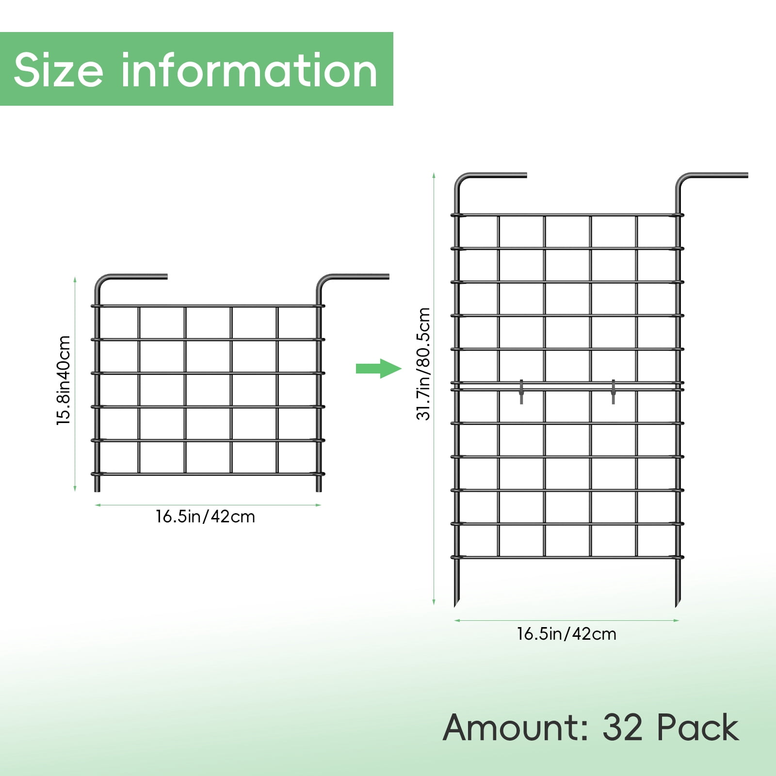 32 Pack Decorative Garden Fence, 24 Inch Tall Metal Picket Fence Panels, Wire Border Folding Fences Flower Bed Fencing Barrier, Decorative Animal Barrier for Dogs, Black