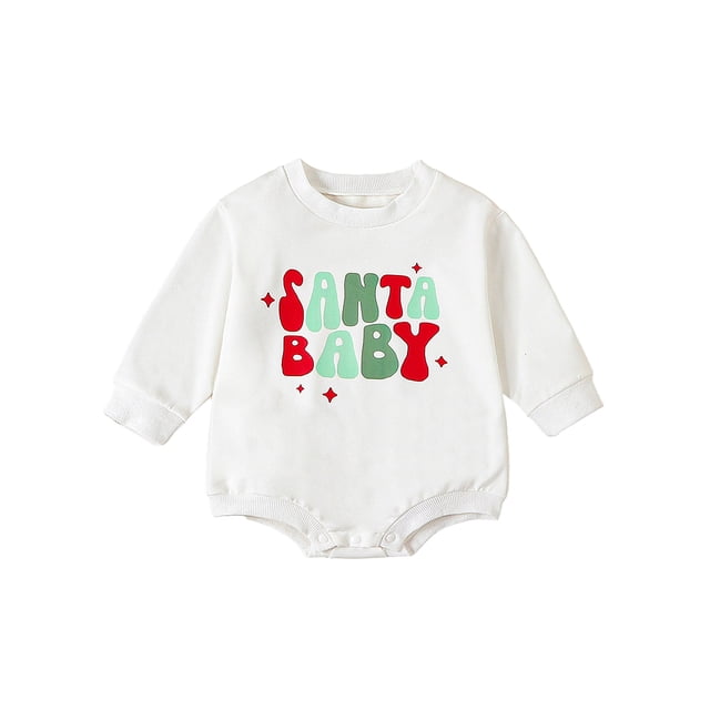 Gupgi Bébé Fille Garçon Chandail en Molleton de Noël Barboteuse Manches Longues Col Rond Imprimé Père Noël 0-24M