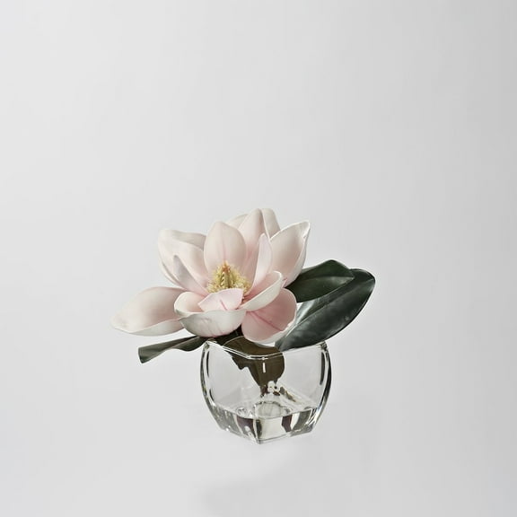 D & W Silks Pink Eva Magnolia Stem in Square Glass Vase