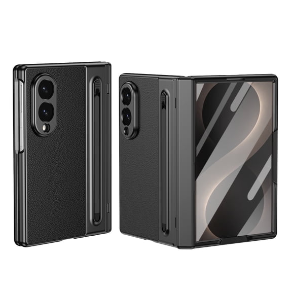 Corliven for Samsung Galaxy Z Fold 8 Case, Full Body Shockproof Cover with Hinge Protection, Built-in HD Glass Screen Protector, S Pen Holder, Vegan Leather Texture, Black