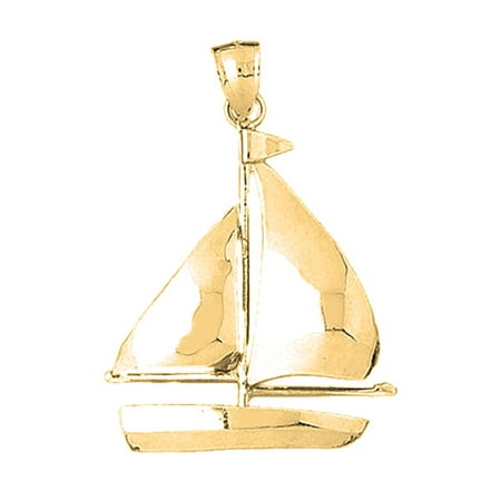 10K Yellow Gold Sailboat Pendant - 44 mm