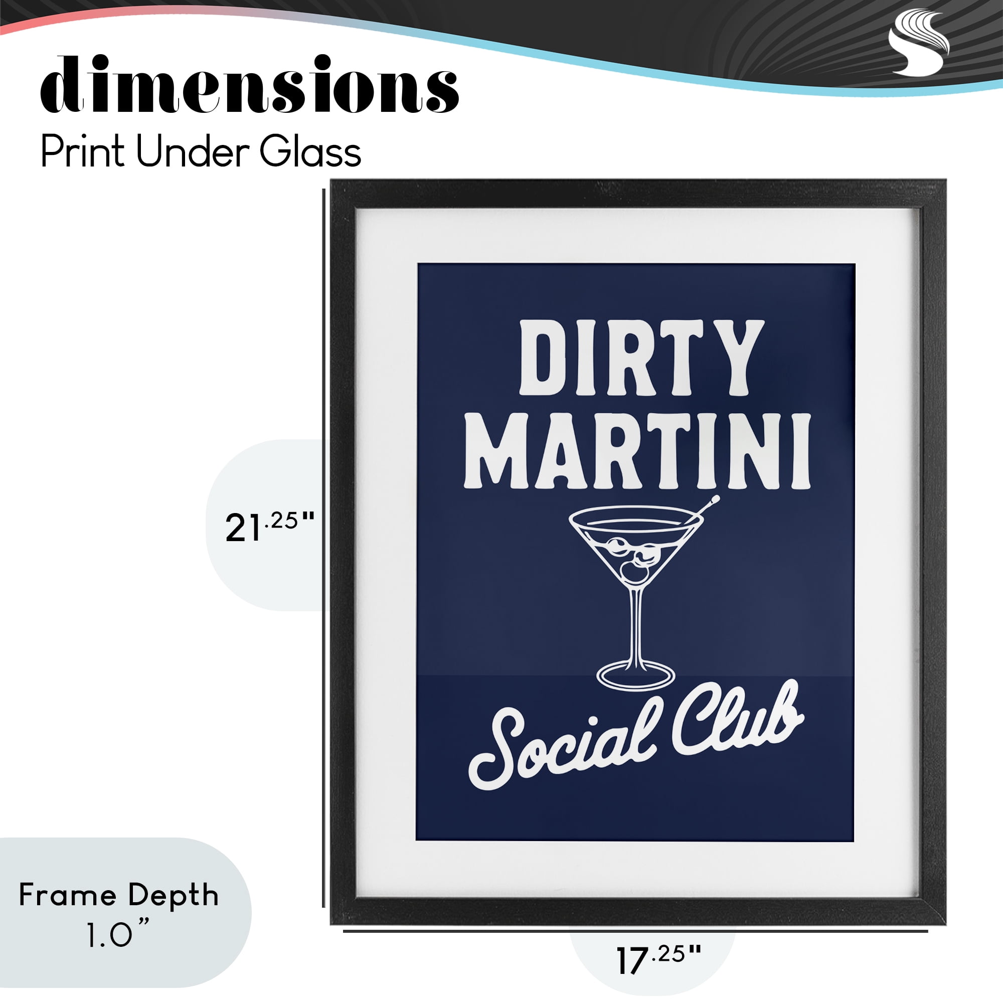 Stupell Industries Retro Dirty Martini Club Black Framed Print Under Glass, design by Lettered and Lined