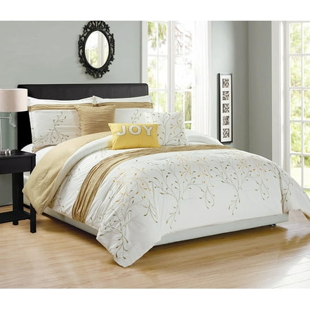 Chezmoi Collection Joy 6 Piece Embroidered Branches Comforter Set