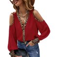 thumbnail image 2 of Camisetas con estampado de leopardo, camiseta de manga larga de leopardo, blusa con hombros descubiertos, blusa con estampado de leopardo, compacta y ligera, 2 of 5