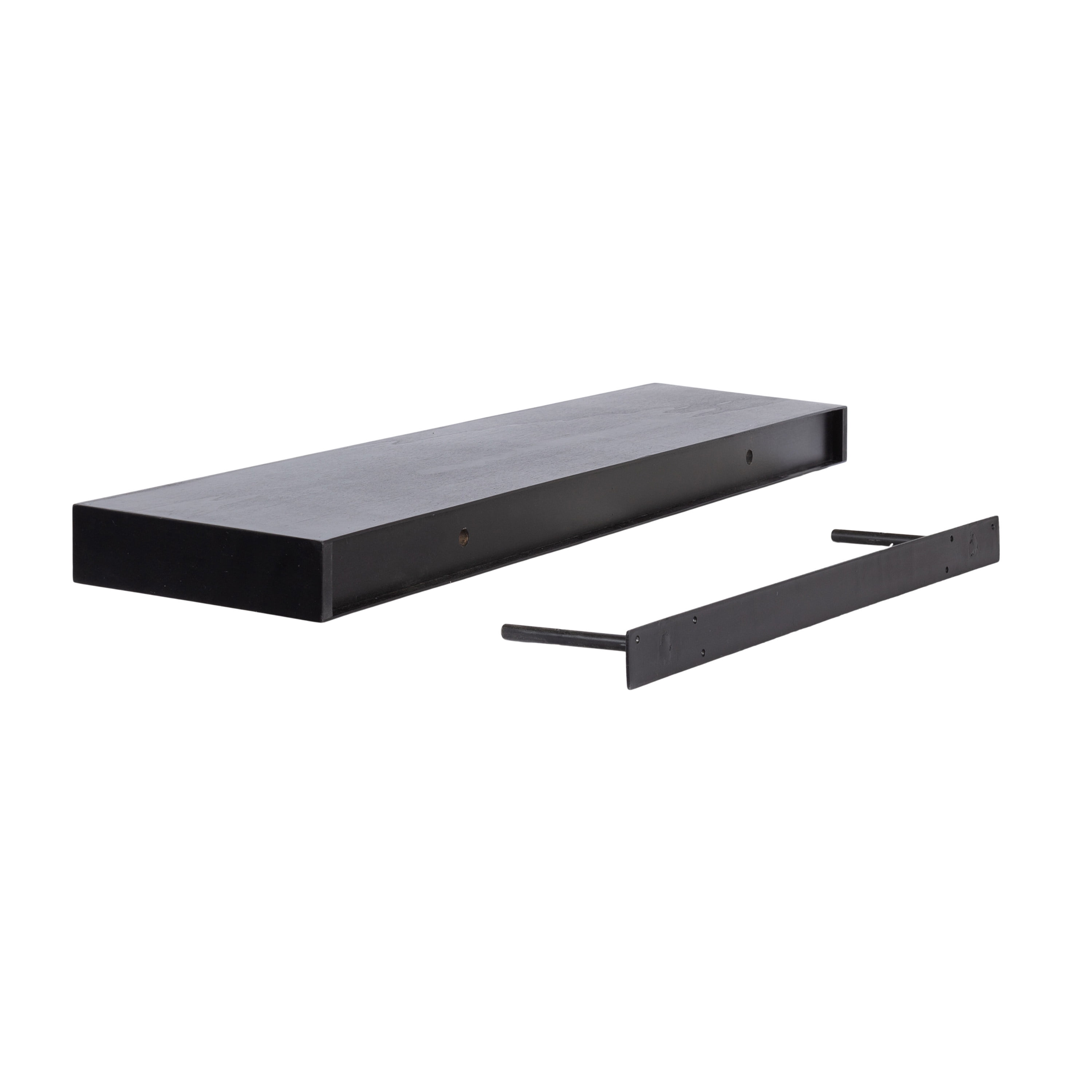 Kate and Laurel Havlock Modern Natural Floating Shelf, 36 x 8, Black, Functional Bathroom and Kitchen Shelf for Storage and Display of Picture Frames or Plants