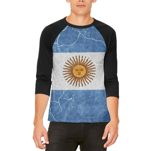 Distressed Argentina Flag Mens Raglan T Shirt