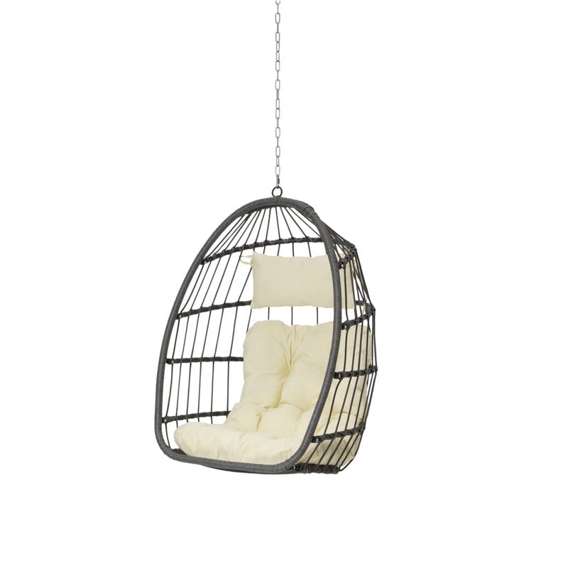 Hanging Egg Chair Without Stand, Indoor Outdoor Wicker Rattan Swing Egg Chair with Hanging Chain, Hammock Chair with UV Resistant Cushion