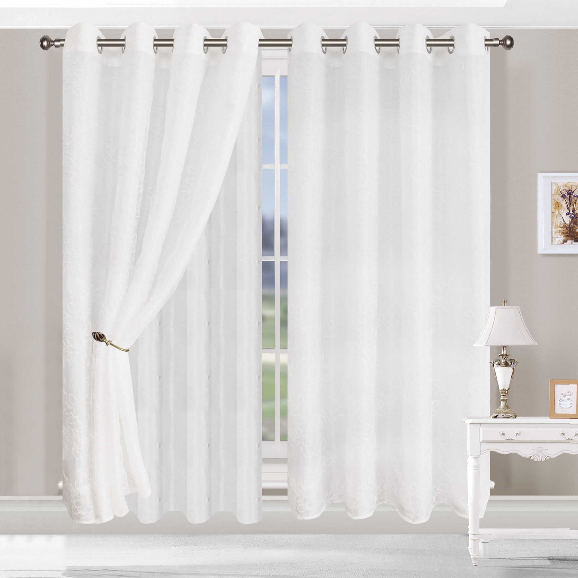 New Set of 2 White Sheer Rod Pocket Curtain Panels 48x63 for Smaller Windows 