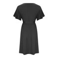 thumbnail image 7 of up to 60% off Gifts Usmixi Dresses for Women 2023 Tie Waist Flowy Pleated Swing Plus Size Knee-Length Dresses Short Sleeve V-Neck Solid Summer Midi Formal Dress Black xxxxl, 7 of 7