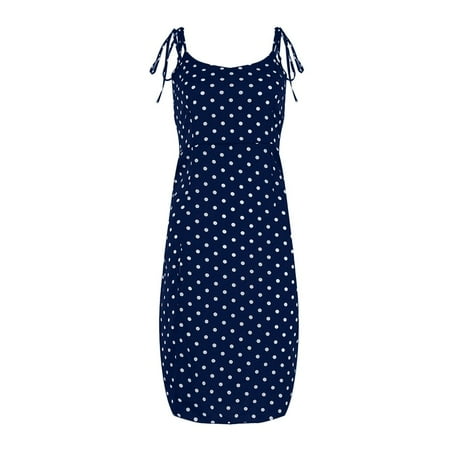 

ICQOVD Womens Causal Dot Sleeveless High Waist V-Neck Dresses