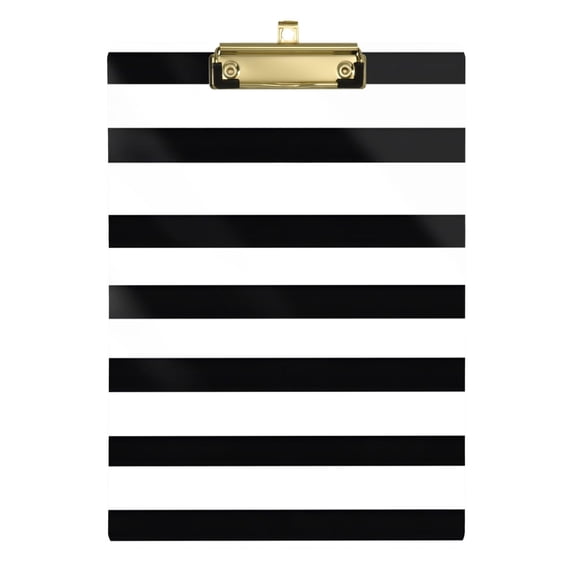 Minimalist Black and White Stripe 12.5x9in Clipboard, Durable Acrylic with Metal Clip and Wall Hook for Office or Classroom