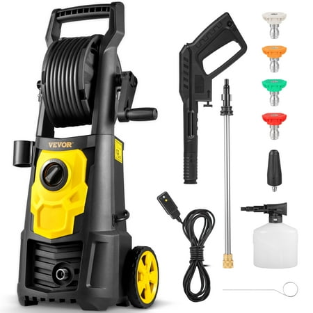 VEVOR Electric Pressure Washer, 2000 PSI, Max. 1.76 GPM Power Washer w/ 30 ft Hose & Reel, 5 Quick Connect Nozzles, Foam Cannon, Portable to Clean Patios, Cars, Fences, Driveways, ETL Listed