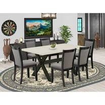 East West Furniture X626MZ650-7 7 Pc Dining Set - Linen White Dining Table with 6 Dark Gotham Grey Chairs - Wire Brushed Black Finish