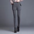 thumbnail image 6 of Skinny Pants Women Skort High Waist Slim Fit Cold-resistant Warm Casual Pants Pocket Faux Leather Design Fake Two-piece Leggings, 6 of 8