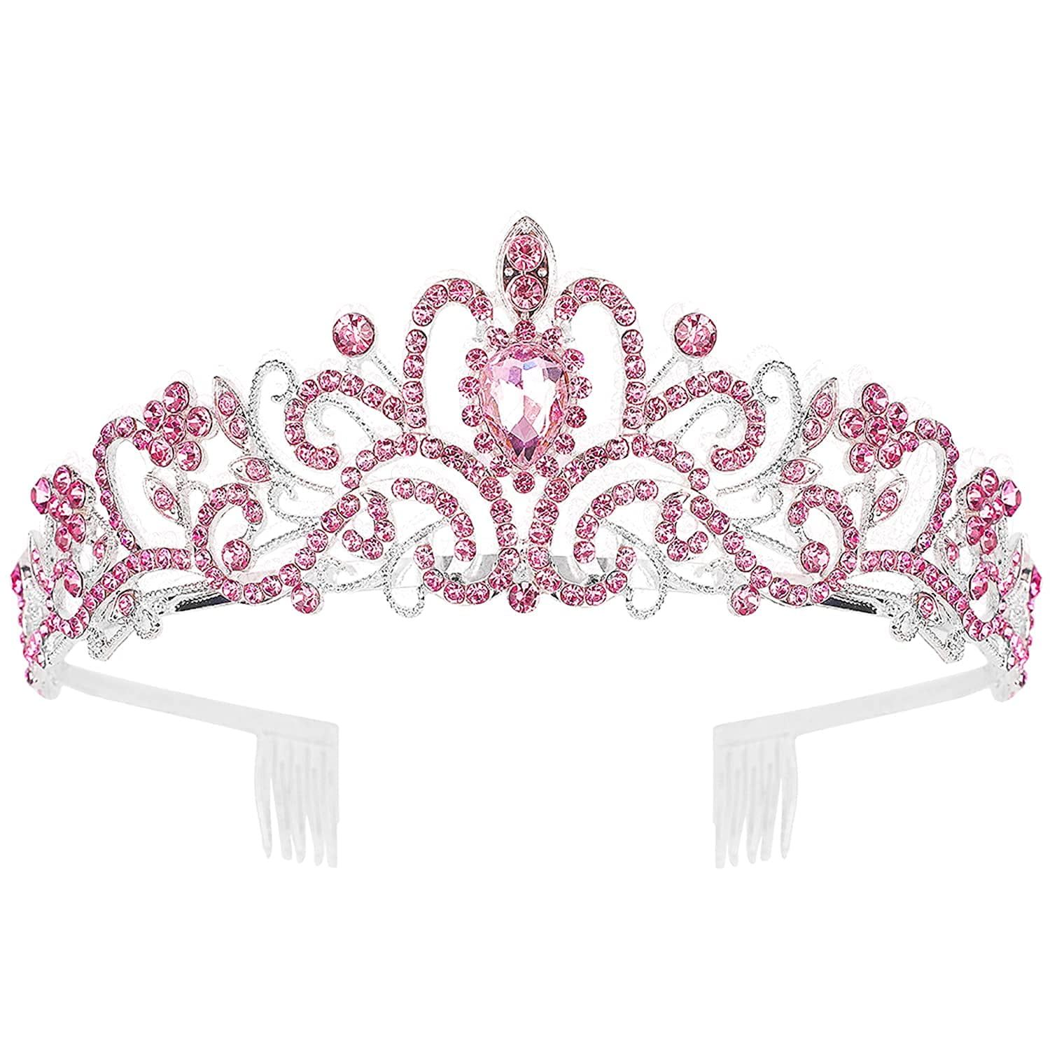 Bridal Princess Crystal Tiara Wedding Crown Veil Hair Accessory Silver+Two Combs