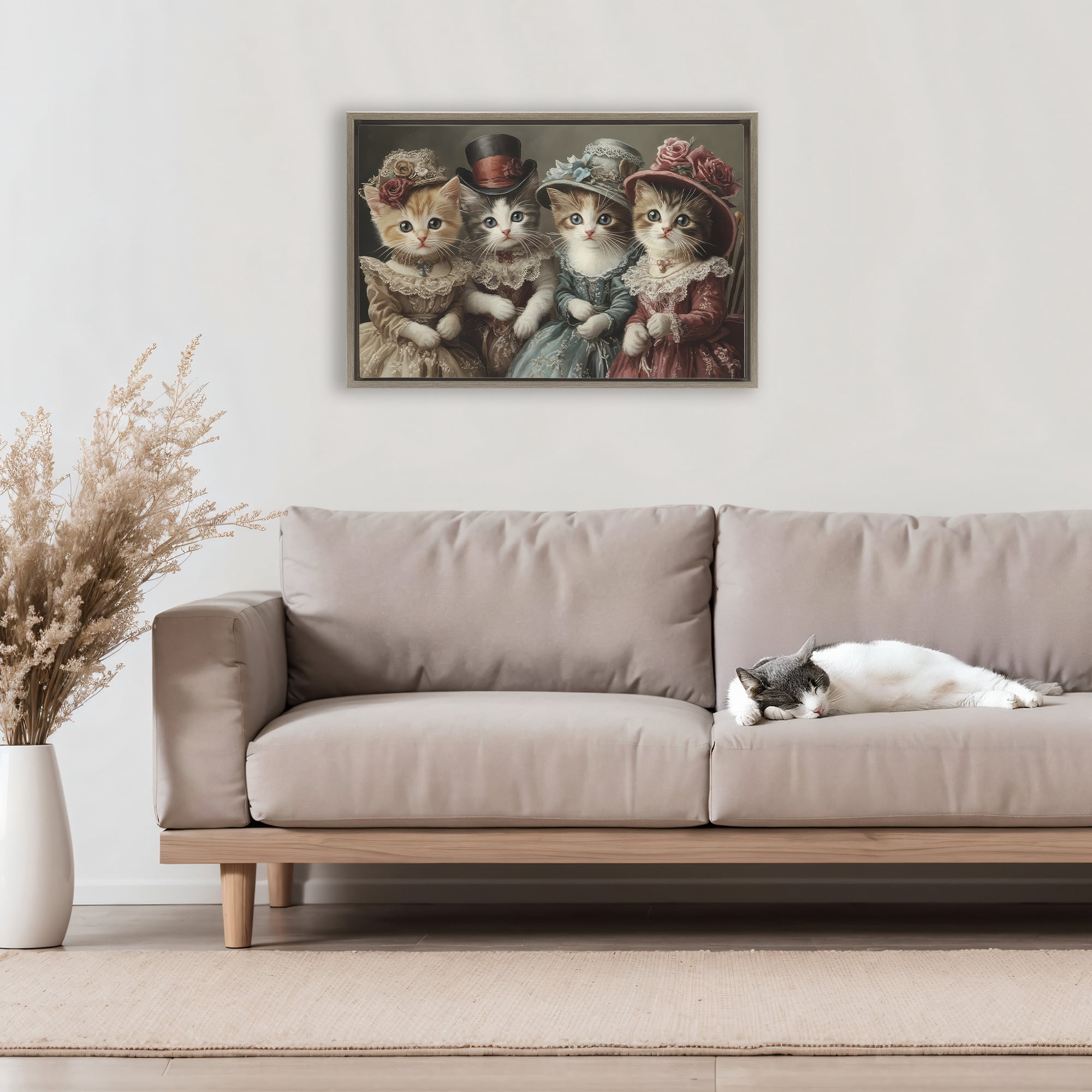 Stupell Industries Vintage Dress Kittens Brown Framed Floater Canvas Wall Art, design by The Wands Want