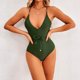 thumbnail image 2 of Gibobby Bañador de una pieza Nuevo traje de baño Sexy Bikini europeo y americano Color sólido para mujer Cuello colgante Traje de baño con cordones(Verde,M), 2 of 5