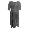 thumbnail image 4 of CALAFEBILA Summer Dresses for Women 2025 Vacation Lattern Short Sleeve O-neck Plaid Midi Sun Dress Swing Long Boho Dresses, 4 of 4